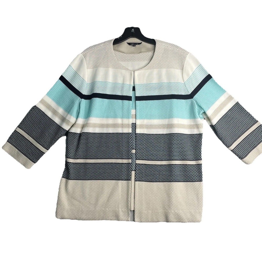 Misook Open Front Cardigan Blazer Womens XL Jacket 3/4 Sleeve Striped Knit